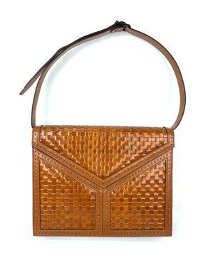 Yves Saint Laurent Woven Vintage Brown Leather Shoulder Clutch Bag